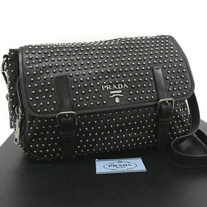 Prada Studded Crossbody Shoulder Bag Leather Black
